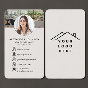 Real Estate Agent Photo Beige Business Card