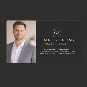 Real Estate Agent Photo Black Gold Business Card