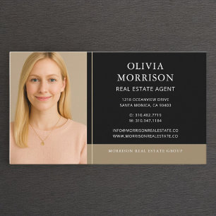Real Estate Agent Photo Black Gold Business Card