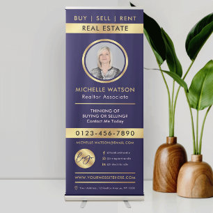 Real Estate Agent Photo Navy & Gold Logo Marketing Retractable Banner
