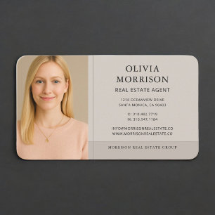 Real Estate Agent Photo Neutral Taupe Business Card