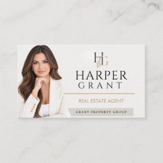 Real Estate Agent Portrait Luxury Neutral Business Card
