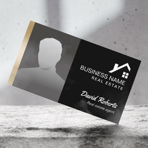 Real Estate Agent Professional Black & Gold Photo Business Card