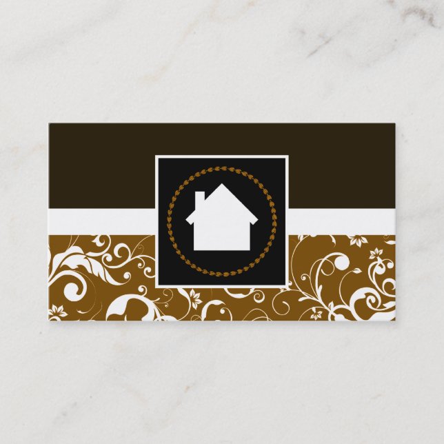 Real Estate Agent professional damask home Business Card (Front)