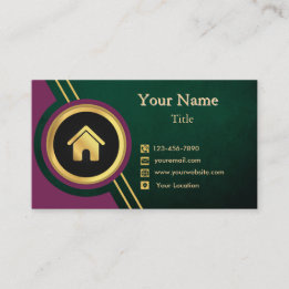 Real Estate Agent Purple Gold Black with House Business Card