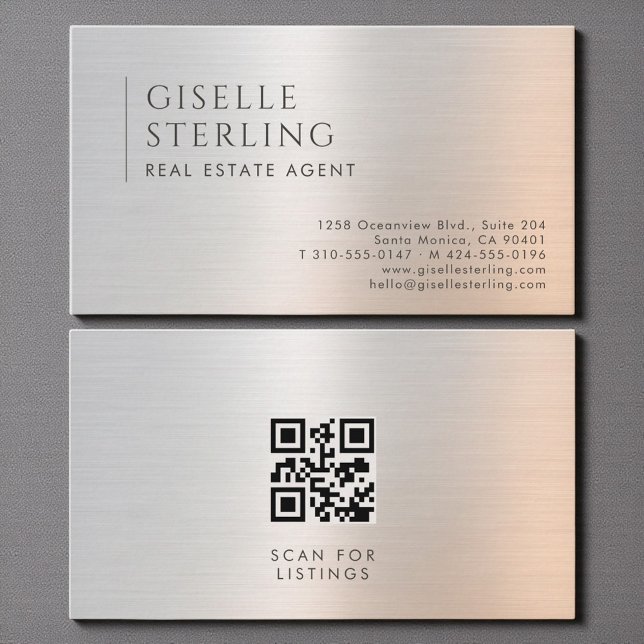 Real Estate Agent QR Code Brushed Metal Business Card (Creator Uploaded)