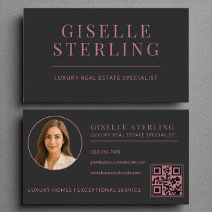 Real Estate Agent QR Code Rose Gold Black  Business Card
