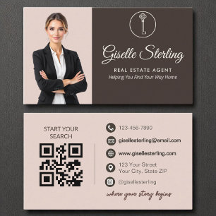 Real Estate Agent QR Code Terracotta Photo  Business Card