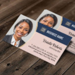 Real Estate Agent Realtor Blue & Pink Custom Photo Business Card<br><div class="desc">Real Estate Agent Realtor Blue & Pink Custom Photo Business Cards.</div>