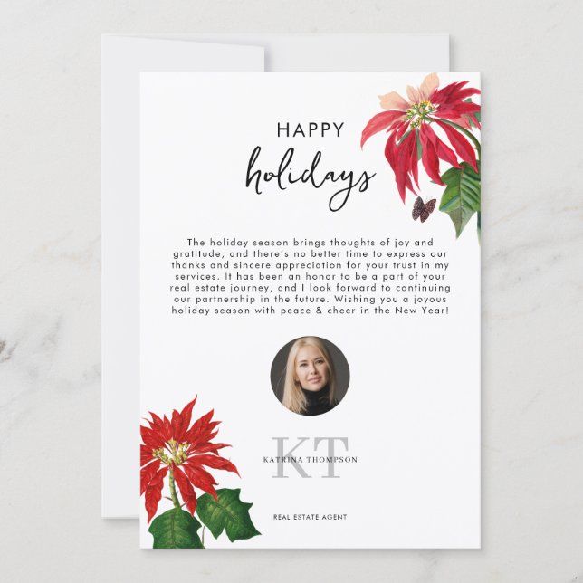 Real Estate Agent Realtor Christmas Happy Holidays Thank You Card (Front)