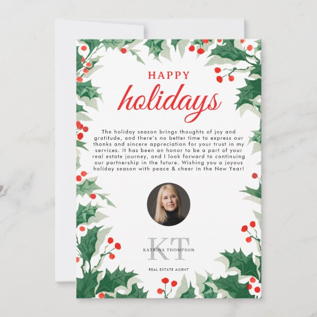 Real Estate Agent Realtor Christmas Happy Holidays Thank You Card (Front)