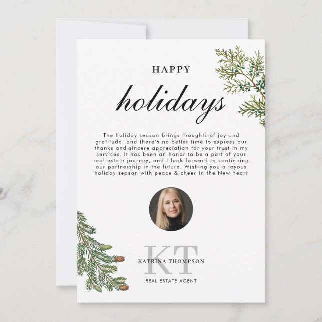 Real Estate Agent Realtor Christmas Happy Holidays Thank You Card (Front)