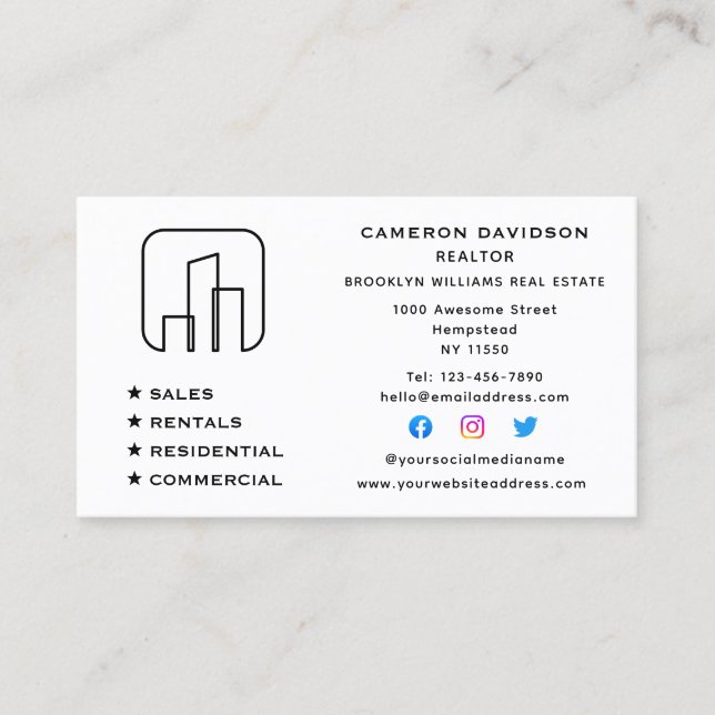 Real Estate Agent Realtor New Home Social Media Business Card (Front)