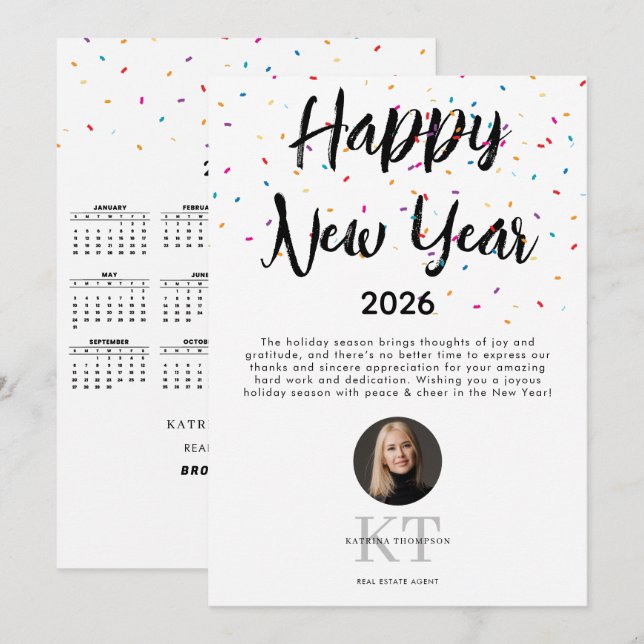 Real Estate Agent Realtor New Year 2026 Calendar Holiday Card (Front/Back)