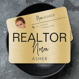 Real Estate Agent Realtor Photo QR Code Faux Metal Business Card