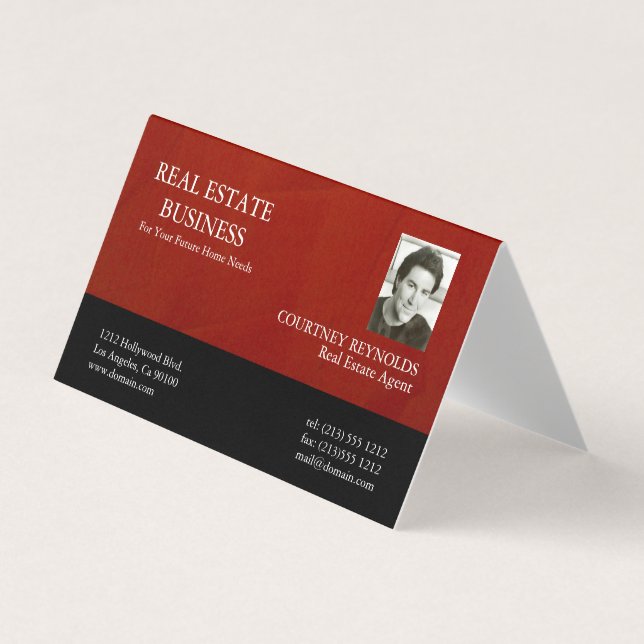 Real Estate Agent Red And Black Business Card (Front)