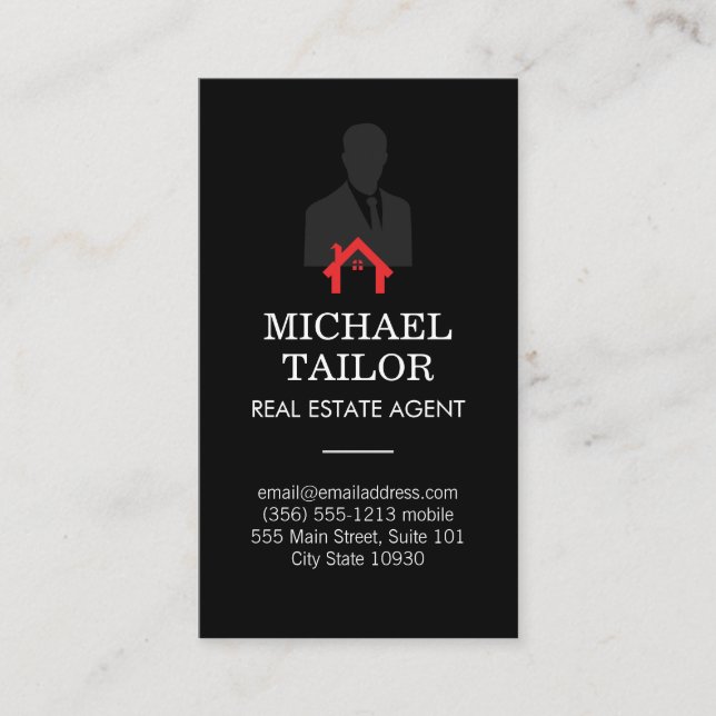 Real Estate Agent | Red Home Icon Business Card (Front)