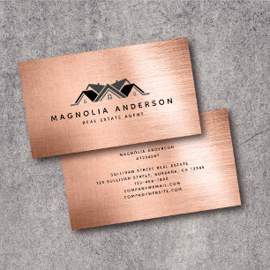 Real Estate Agent Rose Gold Brushed Metal Business Card