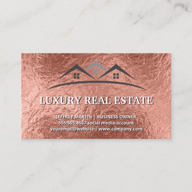 Real Estate Agent | Rose Gold Foil Texture Business Card (Front)