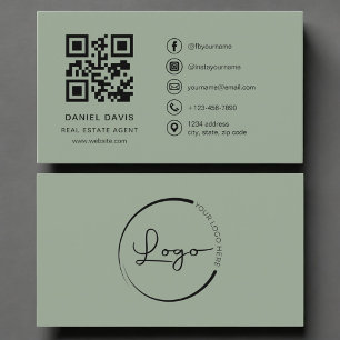 Real Estate Agent Sage Green Logo QR Code Business Card
