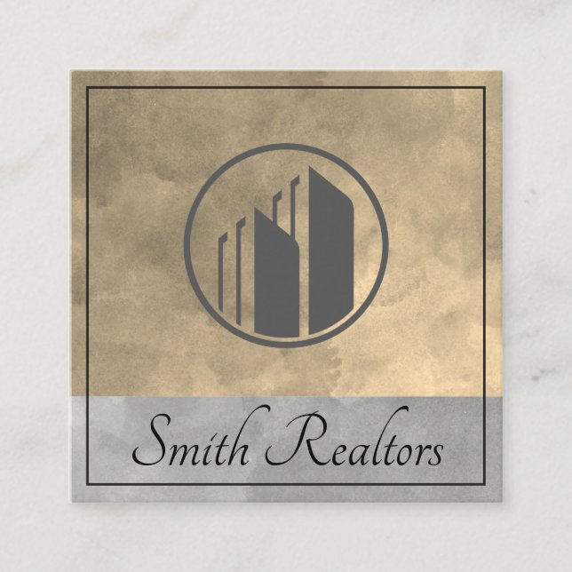 Real Estate Agent | Sepia Grey Colour Blocks | Lux Square Business Card (Front)
