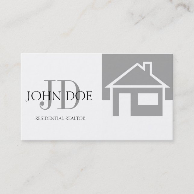 Real Estate Agent Silver House/Monogram Business Card (Front)