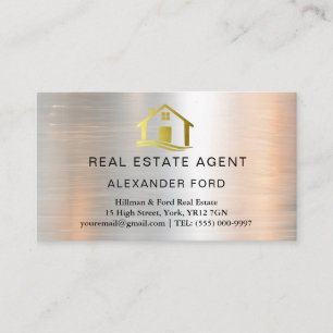 Real Estate Agent silver Metallic Gold Marble  Business Card