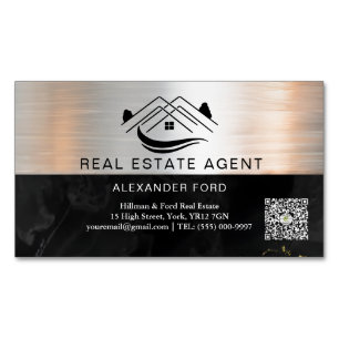 Real Estate Agent silver Metallic Gold Marble Magnetic Business Card