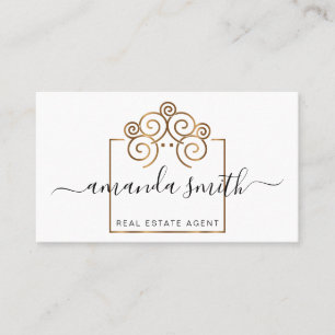 Real estate agent with treehouse in gold  business business card
