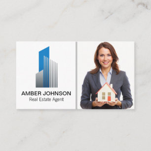 Real Estate Agent Woman Holding House Model Business Card