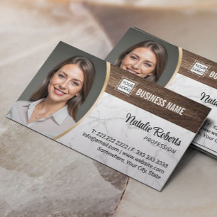 Real Estate Agent Wood & Marble Realtor Photo  Business Card