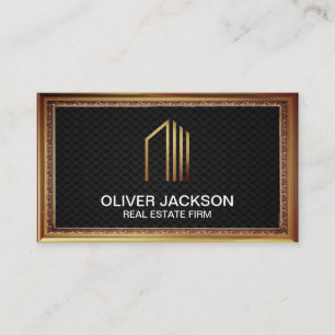 Real Estate Antique Gold Border Black Mesh Business Card