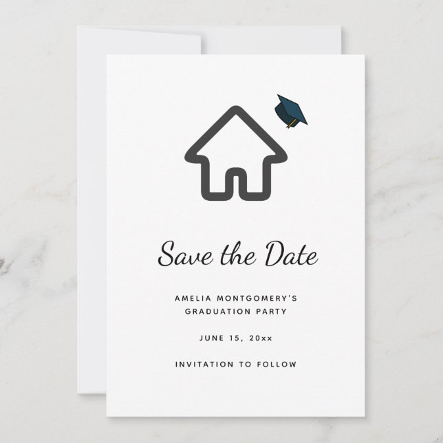 Real Estate Architecture House Icon Graduation Save The Date (Front)