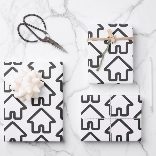 Real Estate Architecture House Icon Pattern Wrapping Paper Sheet (Front)