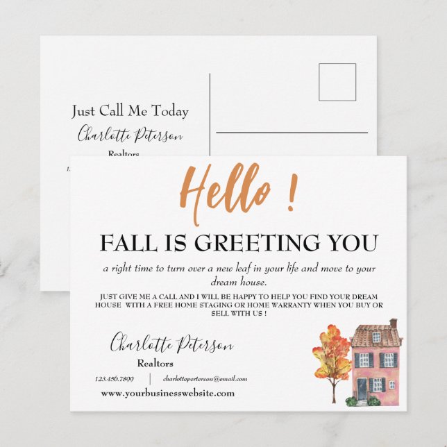 Real Estate Autumn Fall Marketing Farming  Postcard (Front/Back)