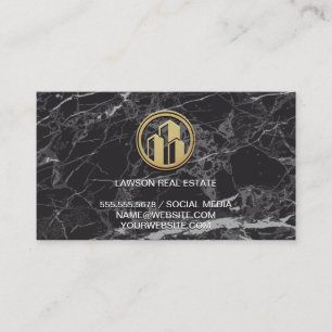 Real Estate   Black Elegant Marble   Golden Icon Appointment Card