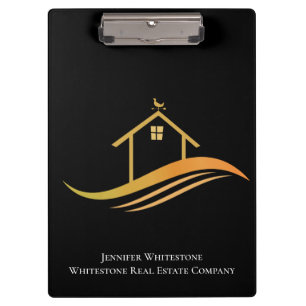 Real Estate Black Gold House Custom Company Clipboard