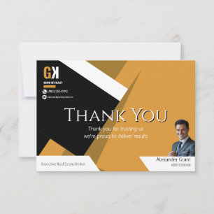 Real Estate   Black & Gold Realtor Design Thank You Card