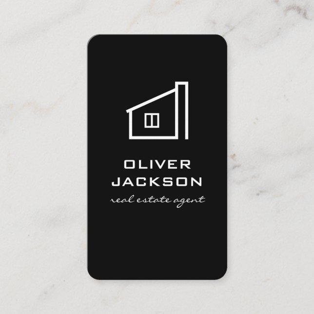 Real Estate Black White Business Card (Front)