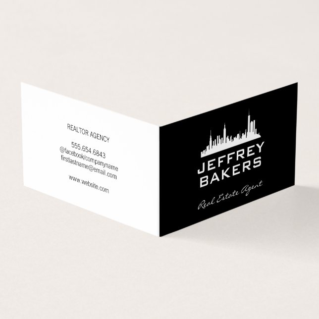 Real Estate Black White | City | Business Card (Outside)