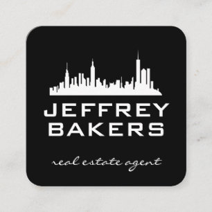 Real Estate Black White   City   Square Business Card