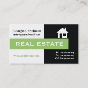 Real estate black, white, green eye-catching business card