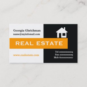 Real estate black, white, orange eye-catching business card