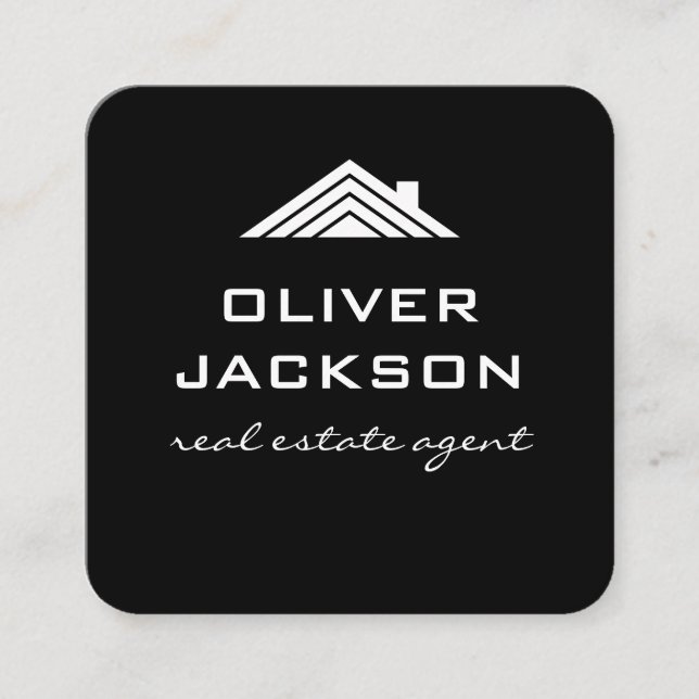 Real Estate Black White | Rooftop Realtor Square Business Card (Front)
