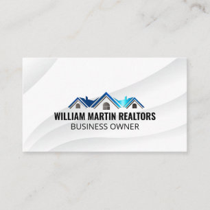 Real Estate Blue Roof Metallic Logo Business Card