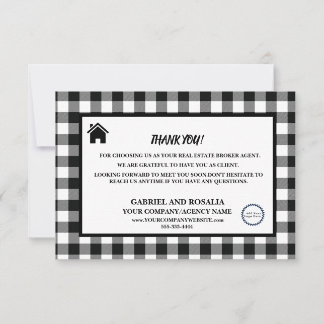 Real Estate Broker Agent Business Buffalo Checks Thank You Card (Front)