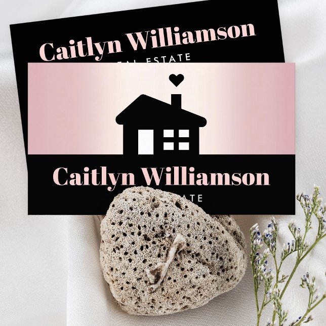 Real Estate Broker Agent Modern Black Pink House Business Card (Creator Uploaded)