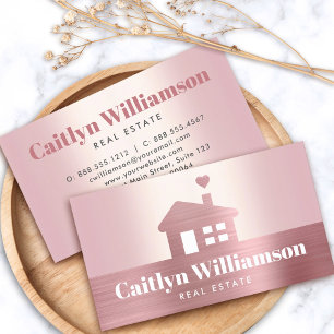 Real Estate Broker Agent Modern House Rose Pink Business Card