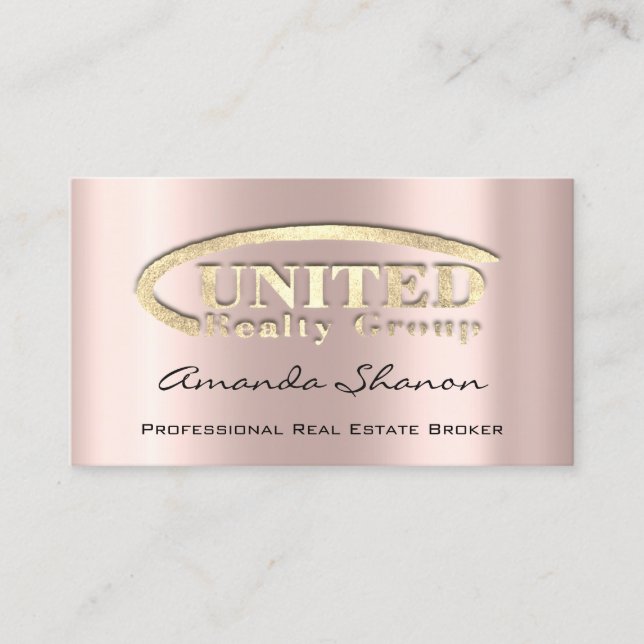  Real Estate Broker Agent Rose Gold Logo Custom Bu Business Card (Front)