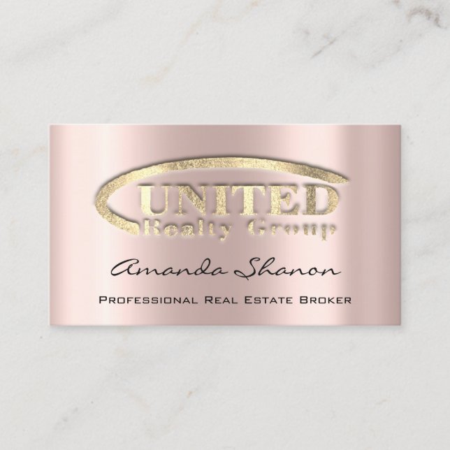  Real Estate Broker Agent Rose Gold Logo Custom Business Card (Front)